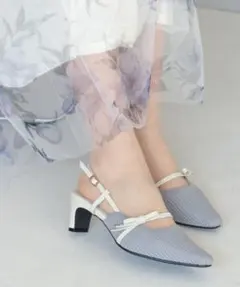 サイドリボンニットスリングバックパンプス LL グレーのサムネイル