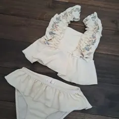 120　mamaraku　女の子用セパレート水着 フリル付き　刺繍　レモン