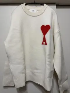 ami ハート刺繍 ニットセーター ホワイト