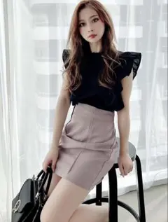 RESEXXY ハイウエストポンチスカートピンクベージュ