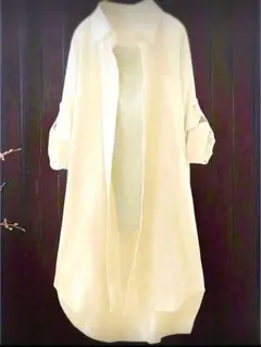 クリーム色 ロングシャツワンピース