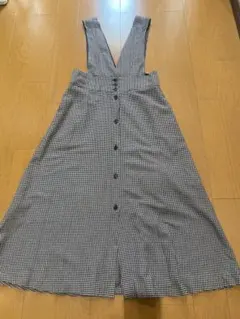 ZARA ジャンスカ　ギンガムチェック Vネック ワンピース