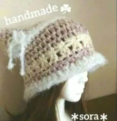 手編み 猫耳ニット帽 y2k ネコ耳 帽子 サブカル ハンドメイド かぎ針編み