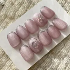 サイズオーダー ネイルチップ ピンク マグネット ガラスフレンチ ぷるぷる 68