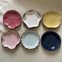 6枚セット 金麦花やか皿 花形陶器皿 花型セラミック皿