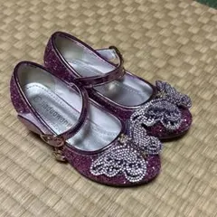 パープル 蝶の装飾 フォーマルシューズ　17.5センチ