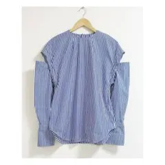 m791_NOBLE 美品✨オープンショルダーシャツブラウス ストライプ