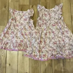 BeBe Petits Pois Vert 花柄ノースリーブワンピース2着セット