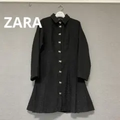新品 美品 ZARA ザラ ツイード Aラインワンピース リボン金ボタン M 襟