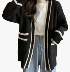 レディース　カーディガン　ブラック　ポケット　ニット　ニットカーディガン　秋冬