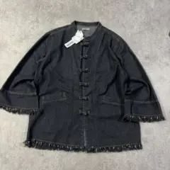 Fillil 新品　チャイナデニムジャケット ノーカラー フリンジ　中華ボタン