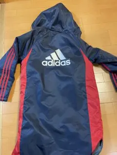 adidas フリース裏地 ベンチコート ネイビー/レッド