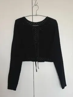 【美品】リボン メッシュカーディガン 長袖 ブラックのサムネイル