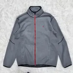 美品ポロ ラルフローレン フリースジャケット グレー×赤ジップ XL 18-20