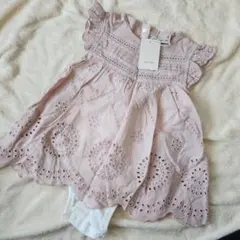 【petit main】オーバーレースOPロンパース 80プティマイン ピンク夏