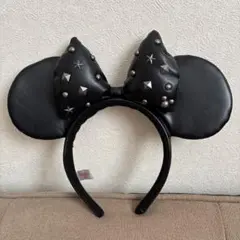 スタッズ付きブラックミッキー耳カチューシャ　レザー