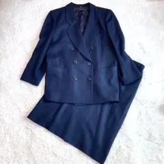 【大きなサイズ】13+ レリアン ウール ダブルブレスト スーツ ネイビー