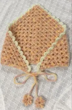 ふわふわお花モチーフバブーシュカ　ヘッドドレス　かぎ編み　ハンドメイド　韓国風