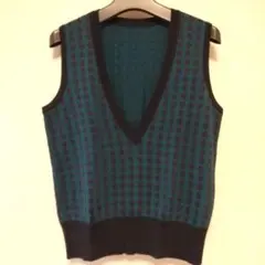 レリアン Lelian ターコイズ・ネイビー Vネック ニット ベスト 未使用
