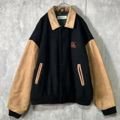 カナダ製 ヴィンテージ 短丈 スタジャン 刺繍 レザー ウール 黒 茶