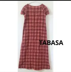 TABASA タバサ リネン 麻 ロング ピンクチェック柄ワンピース 36のサムネイル