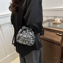 ショルダーバック　スパンコール　シルバー　トート　巾着　2way 結婚式　二次会