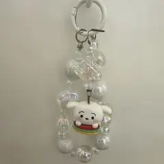 ハンドメイド 白い犬のストラップ