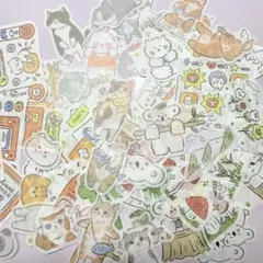 ♥【90枚】同梱250円　動物・スイーツ 和紙シール ステッカー　90枚セット