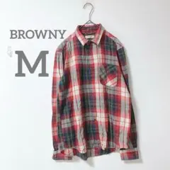 BROWNY ブラウニー ネルシャツ 長袖 チェック コットン メンズM レッドのサムネイル