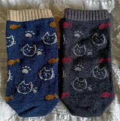 猫と魚の柄 五本指ソックス 2足組セット
