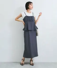 VIS【洗える】25ss タックギャザーペプラムキャミワンピース