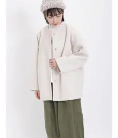 《訳あり商品》サマンサモスモス　ノーカラーコート　生成り　ミドル丈