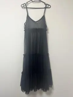 ブラック シースルー メッシュ チュール レイヤード キャミワンピース フリル