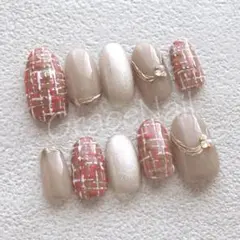 No.2241 現品販売！ネイルチップ　ツイード/ピンク/ミラー