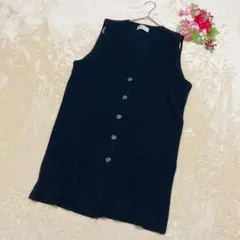 【MORE JOYモアジョイ】V領長版針織背心 前鈕扣黑色M