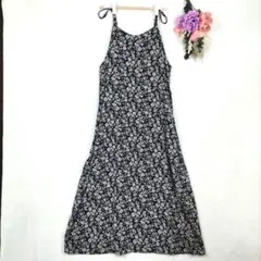 SHOO LA RUE　小花柄　キャミワンピース 　ロング丈　紺　L