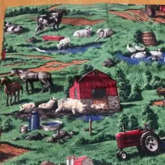 奉仕品☆ USAコットン カントリー　アニマル　農場　生地　プリント生地