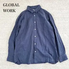 グローバルワーク 長袖シャツ フレンチリネンブレンド レギュラーカラー デニム風のサムネイル