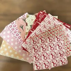 赤とピンク系の綿プリント生地セット