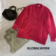 GLOBALWORK グローバルワーク　カーディガン　M ピンク　綿ニット