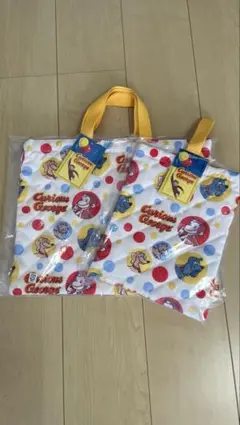 年末セール入園入学 おさるのジョージ 絵本/レッスン/トートバッグ＆シューズ入れ