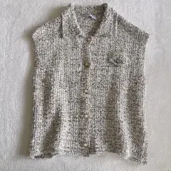 美品✨ ザラ ZARA ニットベスト ツイード調 フレンチスリーブ ラメ入り M