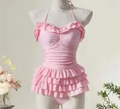 フリル付きピンクワンピース水着