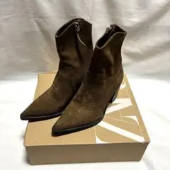 ZARA カウボーイブーツ　スウェードブーツ　ブラウン　アンクルブーツ　35