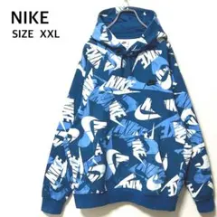 NIKEナイキ　ビッグロゴ総柄スウェットパーカー XXL　フーディー　ロゴ刺繍