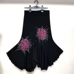 6511★M 黒 ジルコン ラメ 花柄 スカート 社交ダンス