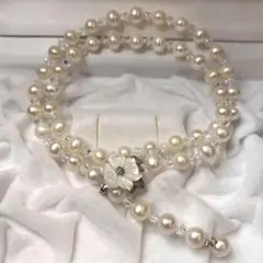 真珠 本真珠　ホワイトパール ロングネックレス デザインネックレス クリッカー式
