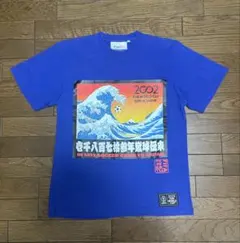2002年FIFA☆サッカーW杯記念TシャツM☆ブルー☆日韓戦☆葛飾北斎