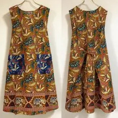 未使用タグ付◆インド綿 エスニック ワンピース風エプロン 体型カバー No.60