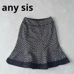 【エニィスィス】ひざ丈 フレアスカート 幾何学模様 ブラック38